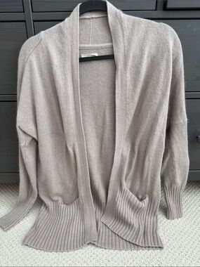 Open-Front Taupe Women's Knit Cardigan with Pockets